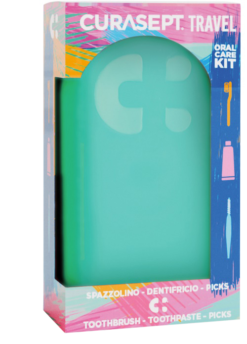 CURASEPT TRAVEL VERDE 1 SPAZZOLINO + 1 DENTIFRICIO 20 ML + 3 PICKS - Farmacia Bartoli