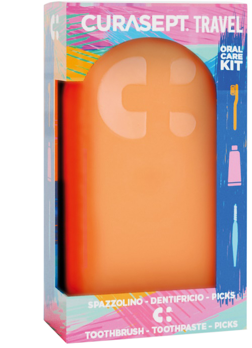 CURASEPT TRAVEL ARANCIO 1 SPAZZOLINO + 1 DENTIFRICIO 20 ML + 3 PICKS - Farmacia Bartoli