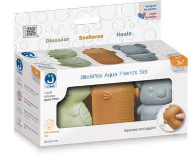 J BIMBI BITE&PLAY AQUA FRIENDS SET 3 PEZZI GIOCHI DA BAGNO IN SILICONE - Farmacia Bartoli