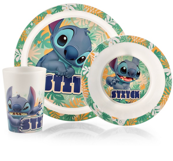 SET PAPPA STITCH HAWAII 3 PEZZI PIATTO PIANO 20,5 CM + PIATTO FONDO 15,5 CM + BICCHIERE 250 ML - Farmacia Bartoli