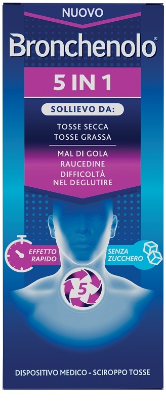 BRONCHENOLO 5 IN 1 SCIROPPO TOSSE 120 ML SENZA ZUCCHERO, ALCOL, LATTOSIO, GLUTINE, COLORANTI ARTIFICIALI E OGM - Farmacia Bartoli