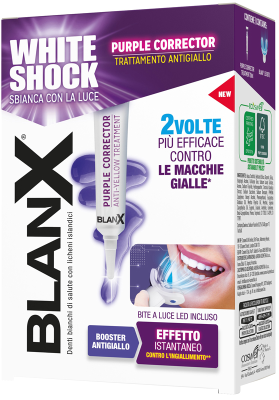 BLANX WHITE SHOCK PURPLE 20 ML + LED BITE - Farmacia Bartoli