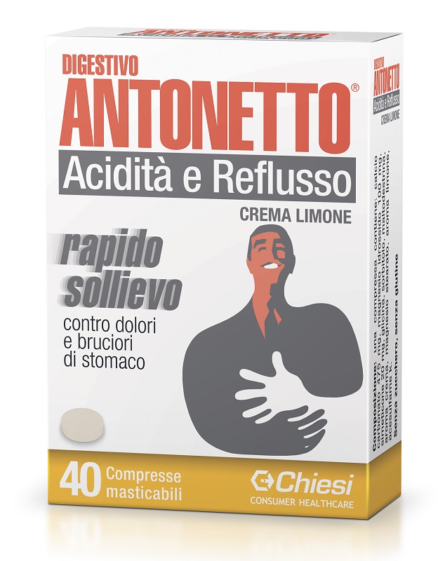 DIGESTIVO ANTONETTO ACIDITA' E REFLUSSO CREMA AL LIMONE 40 COMPRESSE MASTICABILI - Farmacia Bartoli
