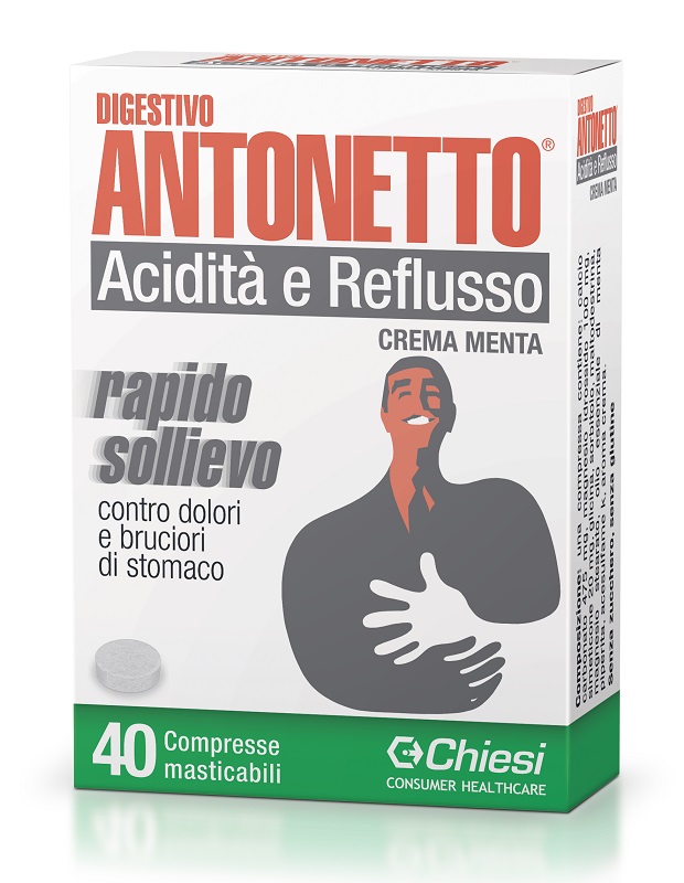 DIGESTIVO ANTONETTO ACIDITA' E REFLUSSO CREMA ALLA MENTA 40 COMPRESSE MASTICABILI - Farmacia Bartoli