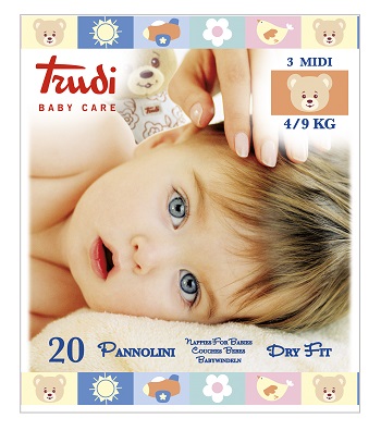 TRUDI BABY CARE PANNOLINI DRY FIT MIDI 4/9 KG 20 PEZZI - Farmacia Bartoli