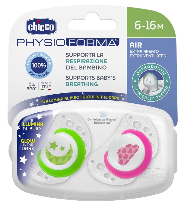 CHICCO SUCCHIETTO AIR LUMI IN SILICONE 6-16 MESI 2 PEZZI - Farmacia Bartoli
