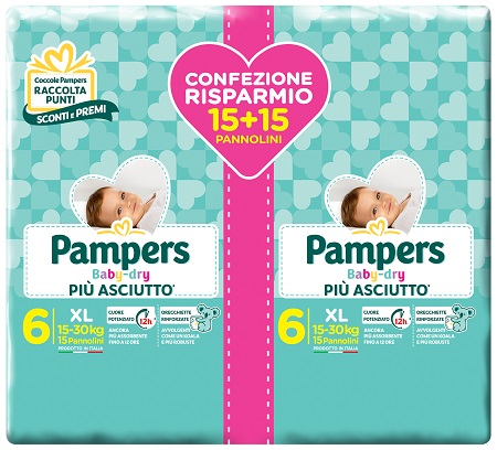 PAMPERS BABY DRY DUO DWCT XL 30 PEZZI - Farmacia Bartoli