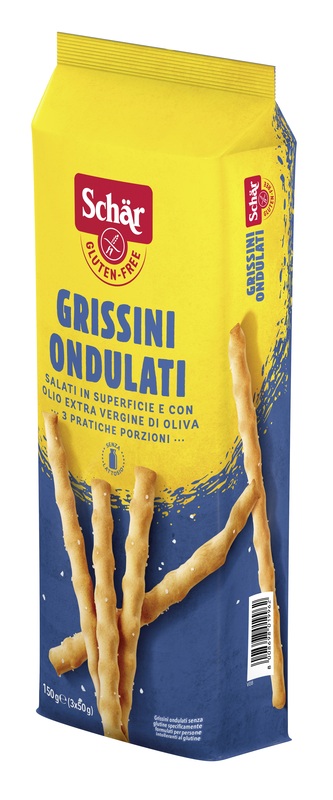 SCHAR GRISSINI ONDULATI SALATI IN SUPERFICIE 3 PORZIONI DA 50 G - Farmacia Bartoli
