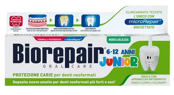 BIOREPAIR ORAL CARE JUNIOR 6-12 ANNI DENTIFRICIO PROTEZIONE ANTI CARIE SMALTO NEOFORMATO ALLA MENTA DELICATA 75 ML - Farmacia Bartoli