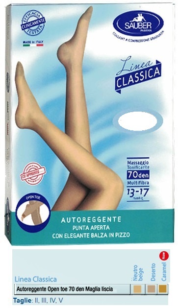 SAUBER AUTOREGGENTE OPEN TOE MAGLIA LISCIA 70 DEN COLORE DESERTO TAGLIA 2 LINEA CLASSICA - Farmacia Bartoli