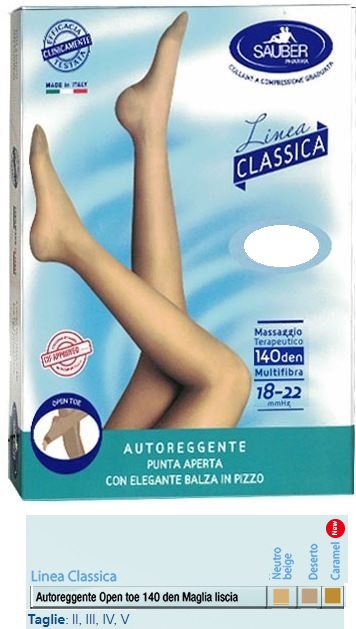 SAUBER AUTOREGGENTE OPEN TOE MAGLIA LISCIA 140 DEN COLORE NEUTRO BEIGE TAGLIA 3 LINEA CLASSICA - Farmacia Bartoli