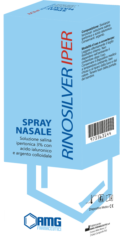 RINOSILVER SOLUZIONE SALINA IPERTONICA 3% CON ACIDO IALURONICO E ARGENTO COLLOIDALE SPRAY NASALE 20 ML - Farmacia Bartoli