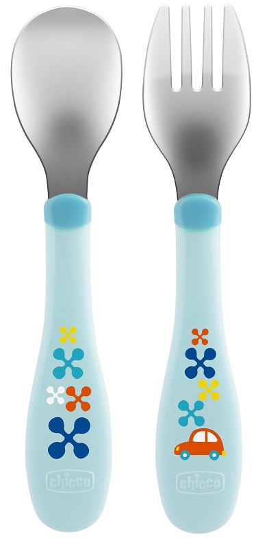 CHICCO POSATE INOX 18M+ AZZURRO/VERDE - Farmacia Bartoli