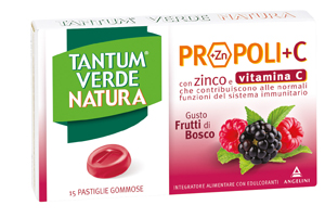 TANTUM VERDE NATURA PROPOLI+C CON ZINCO E VITAMINA C 15 PASTIGLIE GOMMOSE GUSTO FRUTTI DI BOSCO - Farmacia Bartoli