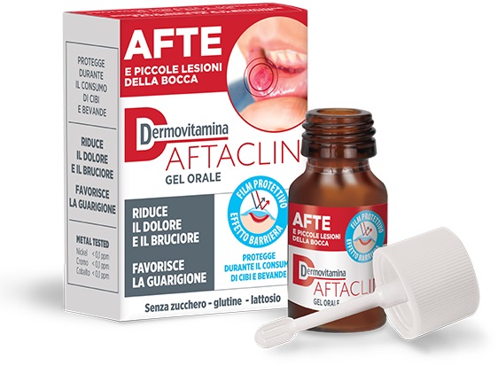 DERMOVITAMINA AFTACLIN GEL ORALE 7 ML CONTRO DOLORE E BRUCIONE SENZA ZUCCHERO E SENZA GLUTINE - Farmacia Bartoli