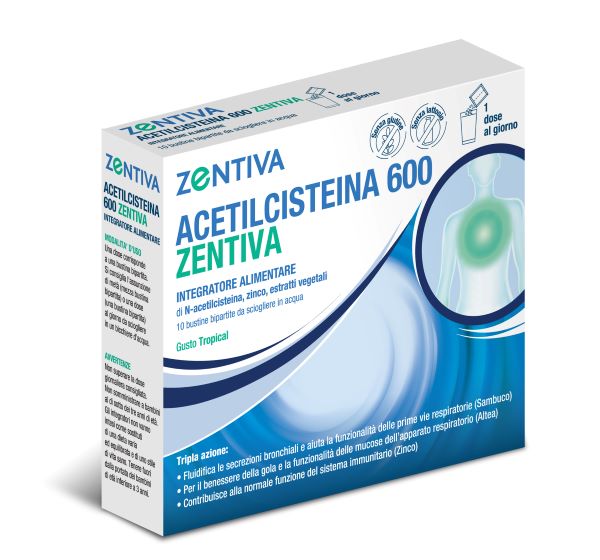 ACETILCISTEINA 600 ZENTIVA 10 BUSTINE BIPARTITE GUSTO TROPICAL - Farmacia Bartoli