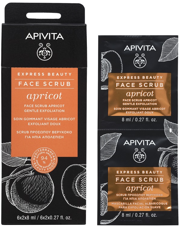 APIVITA EXPRESS BEAUTY FACE SCRUB APRICOT GENTLE EXFOLIATION 2 MASCHERE SCRUB X 8 ML - Farmacia Bartoli