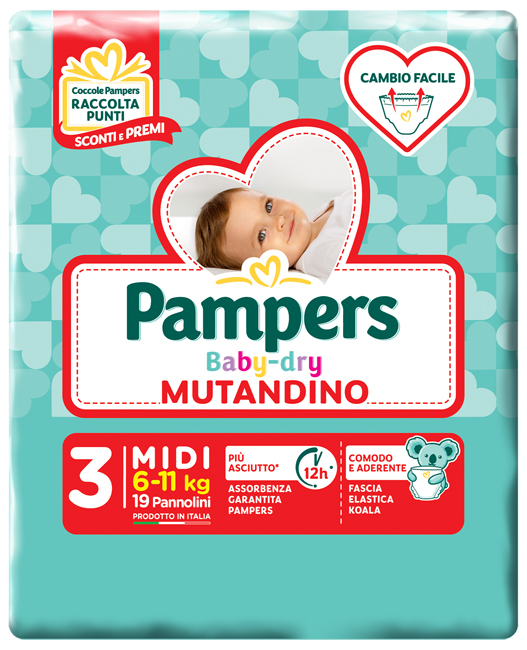PAMPERS BABY DRY MUTANDINA MIDI SMALL PACK 19 PEZZI - Farmacia Bartoli