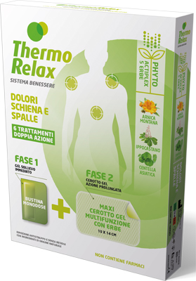THERMORELAX PHYTO GEL DOLORI SCHIENA E SPALLE FASE 1 GEL SOLLIEVO IMMEDIATO E FASE 2 MAXI CEROTTO GEL MULTIFUNZIONALE CON ERBE 6 PEZZI - Farmacia Bartoli