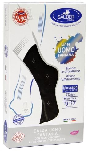 SAUBER CALZA UOMO FANTASIA Q-SKIN 70 DEN BLU DOPPIO POIS GRIGIO TAGLIA M PROMO - Farmacia Bartoli
