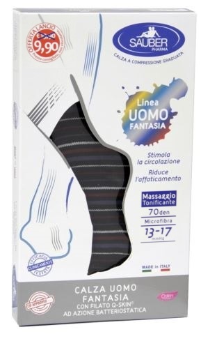 SAUBER CALZA UOMO FANTASIA Q-SKIN 70 DEN BLU RIGA BIANCA DENIM BORDEAUX TAGLIA M PROMO - Farmacia Bartoli