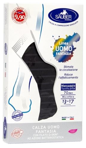 SAUBER CALZA UOMO FANTASIA Q-SKIN 70 DEN NERO RIGA SOTTILE DENIM TAGLIA P PROMO - Farmacia Bartoli