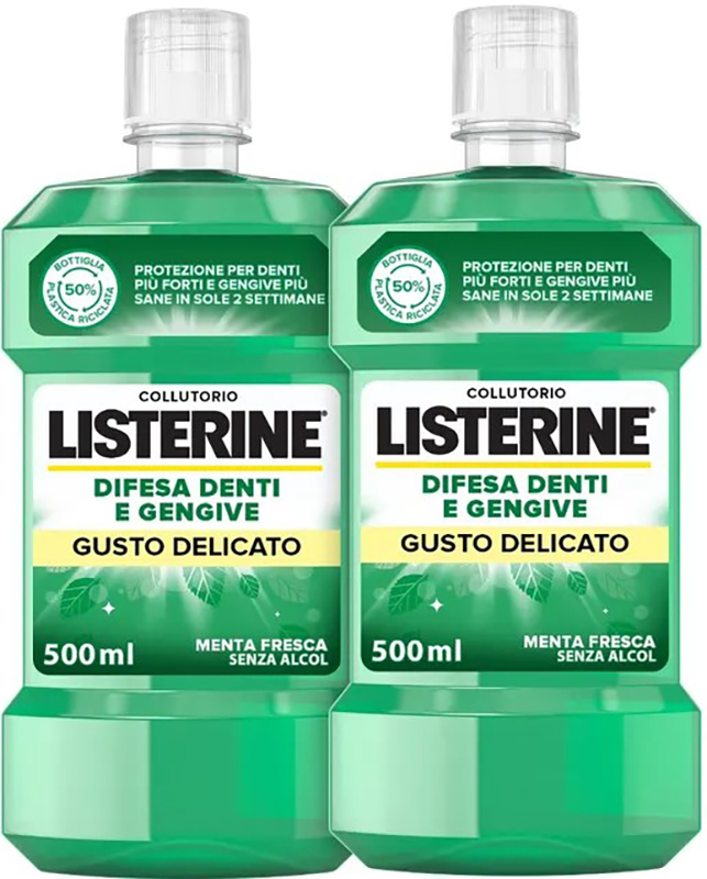 LISTERINE DENTI & GENGIVE GUSTO DELICATO 2 X 500 ML - Farmacia Bartoli