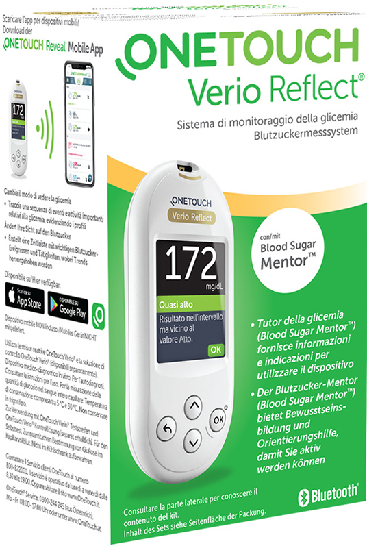 ONETOUCH VERIO REFLECT SYSTEM KIT CON LANCETTE PUNGIDITO E FLACONE DA 10 STRISCE REATTIVE - Farmacia Bartoli