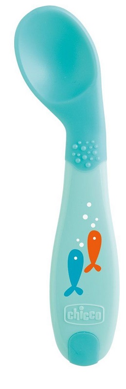 CHICCO CUCCHIAIO ANGOLATO 8M+ AZZURRO - Farmacia Bartoli
