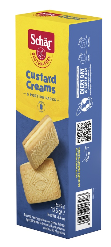 SCHAR CUSTARD CREAM BISCOTTI CON CREMA DI LATTE 5 MONOPORZIONI DA 25 G - Farmacia Bartoli