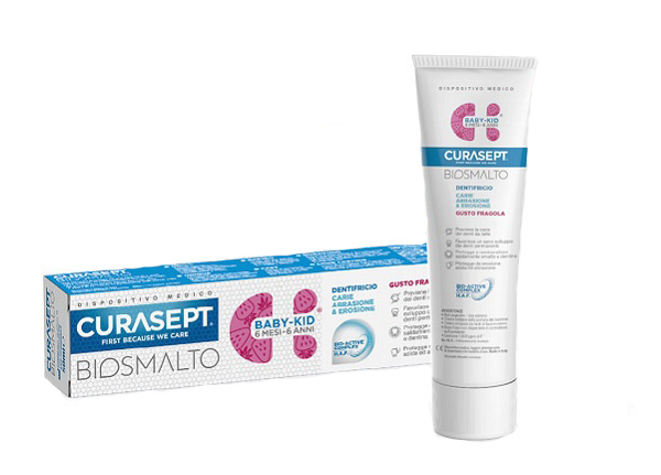 CURASEPT BIOSMALTO DENTIFRICIO BABY KID FRAGOLA CARIE ABRASIONE & EROSIONE 50 ML - Farmacia Bartoli