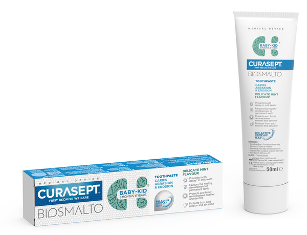 CURASEPT BIOSMALTO DENTIFRICIO BABY KID MENTA CARIE ABRASIONE & EROSIONE 50 ML - Farmacia Bartoli