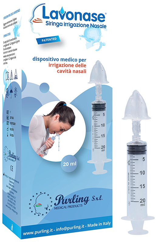 LAVONASE IRRIGAZIONE NASALE NON STERILE SIRINGA 20 ML + LUER-LOCK CON CAPPUCCIO + UGELLO NASALE CON RACCORDO LUER-LOCK + PERFORATORE CON VALVOLA NON RITORNO CON TAPPO - Farmacia Bartoli