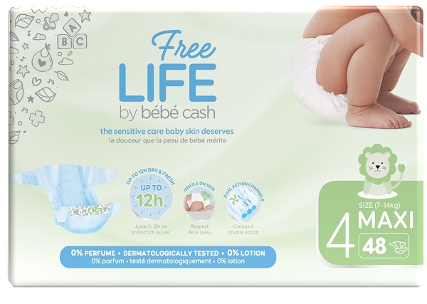 FREELIFE BY BEBECASH PANNOLINI MAXI TAGLIA 4 7-18 KG GIROVITA 38-60 CM 48 PEZZI - Farmacia Bartoli