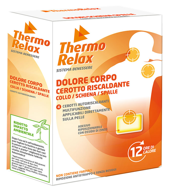 THERMORELAX CEROTTO AUTORISCALDANTE DOLORE CORPO COLLO/SCHIENA/SPALLE 4 PEZZI - Farmacia Bartoli