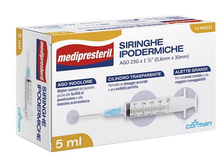 SIRINGA IPODERMICA MEDIPRESTERIL AGO 23 GAUGE 1 1/4 0,5X30MM 5 ML 10 PEZZI - Farmacia Bartoli