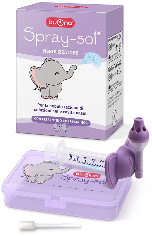 BUONA SPRAY-SOL NEBULIZZATORE SPRAY SOL + AGO CANNULA + SIRINGA LUER LOCK DA 5 ML + ELEFANTINO COPRI-SIRINGA + CONTENITORE - Farmacia Bartoli