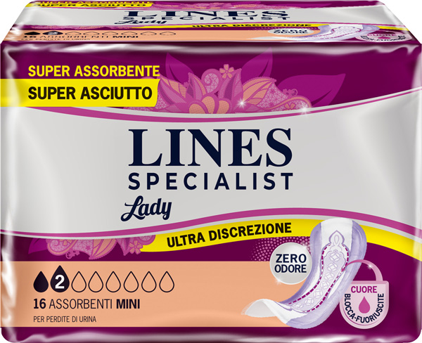 ASSORBENTI PER INCONTINENZA LINES SPECIALIST LADY MINI 16 PEZZI - Farmacia Bartoli