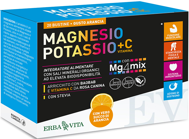 MAGNESIO POTASSIO +C VITAMINA GUSTO ARANCIA 20 BUSTINE DA 3,8 G - Farmacia Bartoli