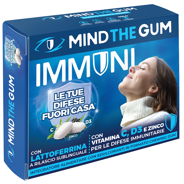 MIND THE GUM IMMUNI CON LATTOFERRINA 18 GOMME CONFETTATE SENZA ZUCCHERO - Farmacia Bartoli