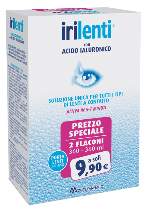 SOLUZIONE UNICA PER LENTI A CONTATTO IRILENTI CON ACIDO IALURONICO 2 FLACONI DA 360 ML + 360 ML - Farmacia Bartoli