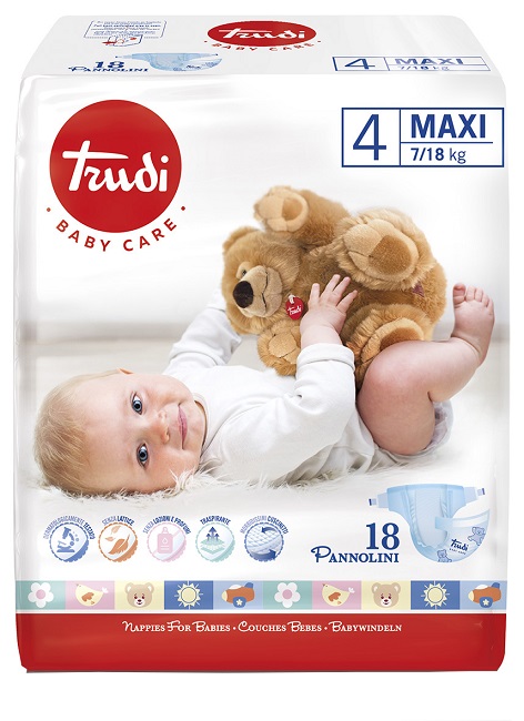 TRUDI BABY CARE PANNOLINO BAMBINI MAXI 7/18 KG 18 PEZZI - Farmacia Bartoli