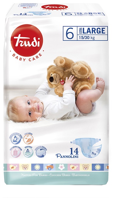 TRUDI BABY CARE PANNOLINO BAMBINI EXTRALARGE 15/30 KG 14 PEZZI - Farmacia Bartoli