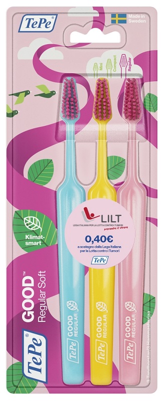 TEPE GOOD REGULAR 3 PACK TOOTHBRUSH EDIZIONE LIMITATA PINK RIBBON - Farmacia Bartoli