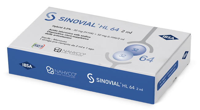 SIRINGA INTRA-ARTICOLARE SINOVIAL HL 64 ACIDO IALURONICO SALE SODICO 3,2% 32MG H-HA + 32MG H-LA/2ML 2 ML - Farmacia Bartoli