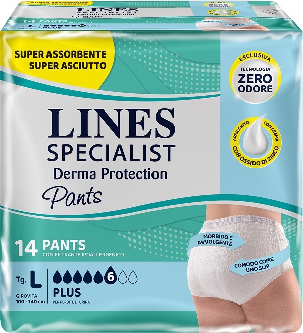 PANNOLONE PER INCONTINENZA LINES SPECIALIST DERMA PANTS PLUS L 14 PEZZI - Farmacia Bartoli