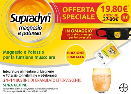 SUPRADYN MAGNESIO/POTASSIO SPORT EDITION 1 SUPRADYN MAGNESI O&POTASSIO 24 BUSTE + 1 SUPRADYN MAGNESIO&POTASSIO 14 BUSTE MARSUPIO OMAGGIO - Farmacia Bartoli