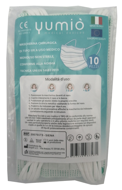 MASCHERINA CHIRURGICA IIR YUMIO SIENA 10 PEZZI - Farmacia Bartoli