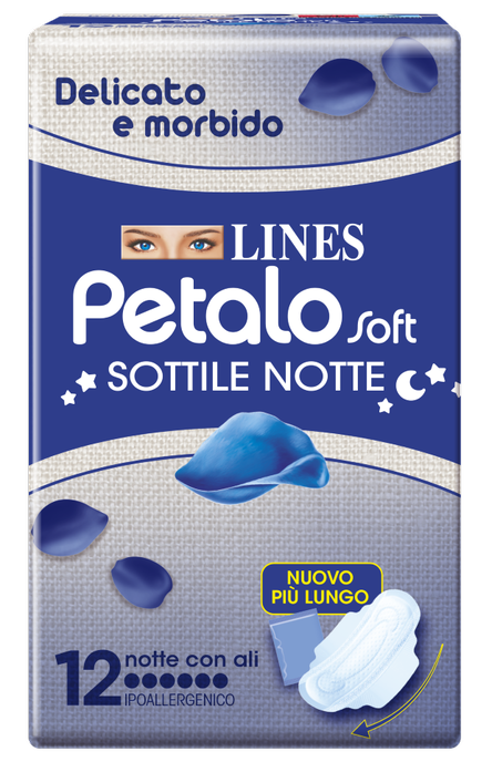 LINES PETALO SOFT SOTTILE NOTTE CON ALI IPOALLERGENICO 12 PEZZI - Farmacia Bartoli