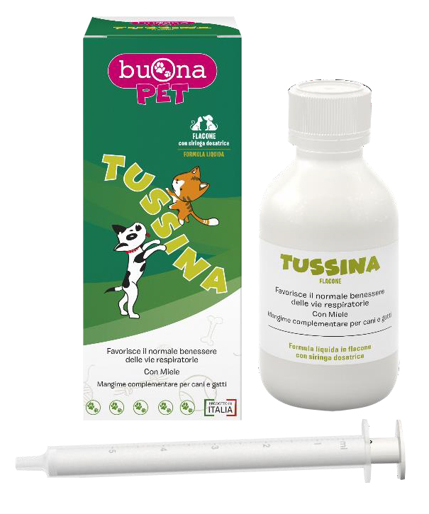 TUSSINA FLACONE CANI E GATTI CON SIRINGA DOSATRICE 100 G BUONAPET - Farmacia Bartoli